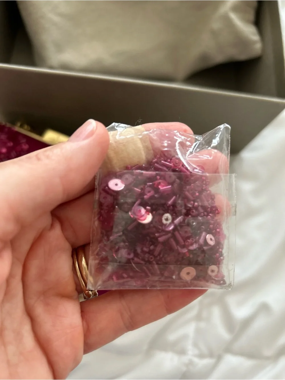Elie Saab Pink Beaded Satin Minaudière with Gold Chain